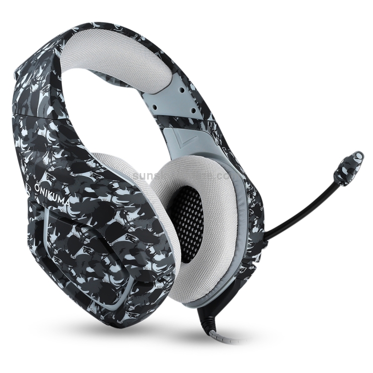 ONIKUMA K1-B Auriculares para juegos de camuflaje con cancelación de ruido y graves profundos con micrófono (gris) - 1