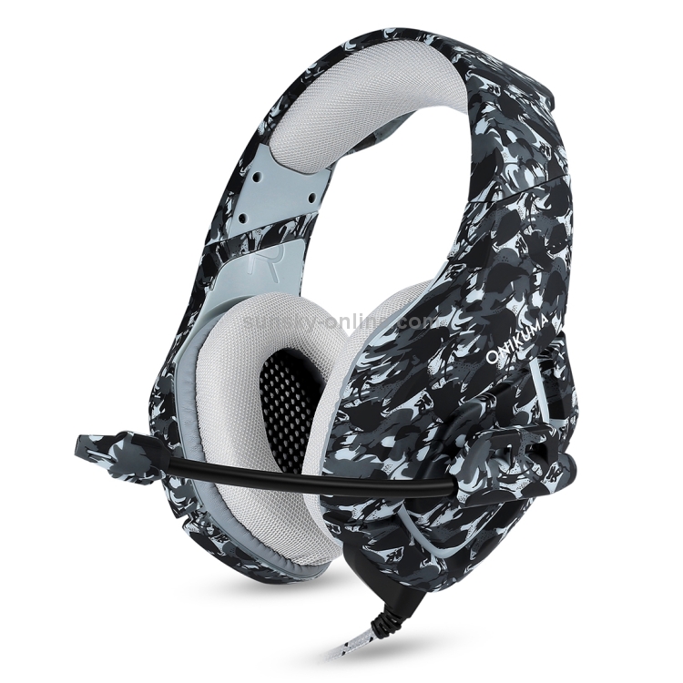 ONIKUMA K1-B Auriculares para juegos de camuflaje con cancelación de ruido y graves profundos con micrófono (gris) - 2