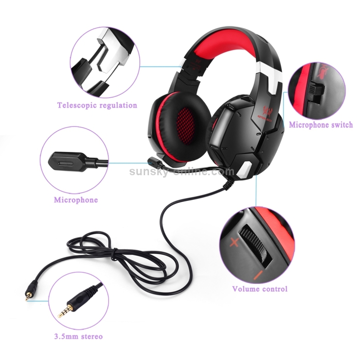 KOTION EACH G1200 有線ゲーム用ヘッドホン マイク付き　レッド KOTION EACH G1200 Professional 3.5mmプラグベースステレオ
