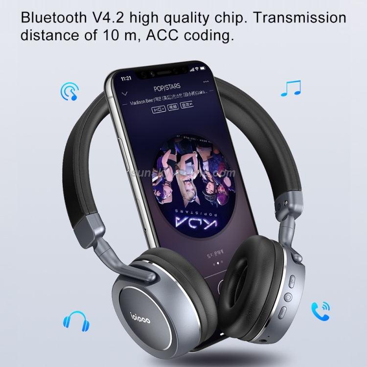 ipipoo EP-1 Head-mounted Wireless Bluetooth Headset Stereo HiFi Headphones, Support Handsfree, MFB Key (Black)