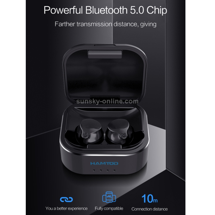 HAMTOD V16 TWS Bluetooth 5.0 Wireless Bluetooth Earphone with Charging Box, Support HD Call & Siri(Silver)