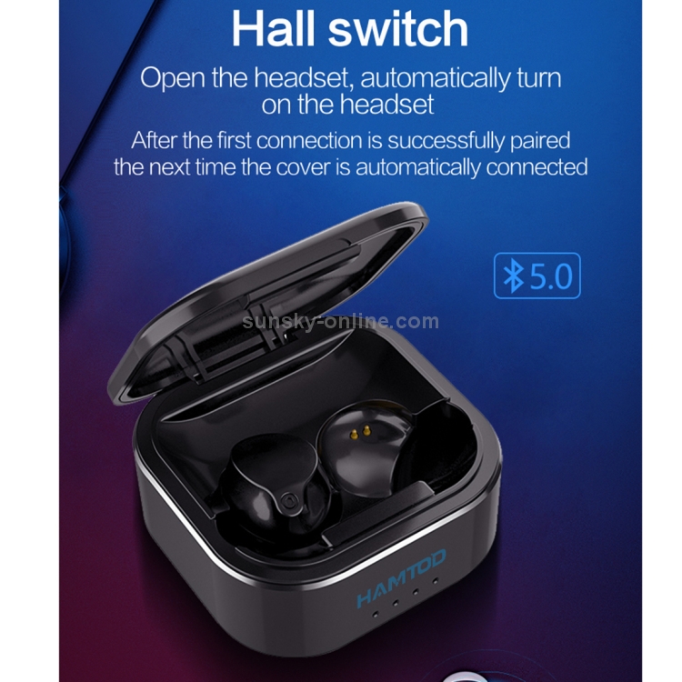 HAMTOD V16 TWS Bluetooth 5.0 Wireless Bluetooth Earphone with Charging Box, Support HD Call & Siri(Silver)