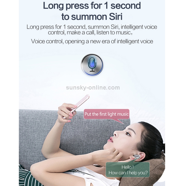 HAMTOD V16 TWS Bluetooth 5.0 Wireless Bluetooth Earphone with Charging Box, Support HD Call & Siri(Silver)