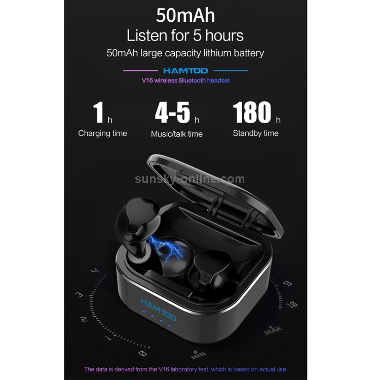 HAMTOD V16 TWS Bluetooth 5.0 Wireless Bluetooth Earphone with Charging Box, Support HD Call & Siri(Silver)