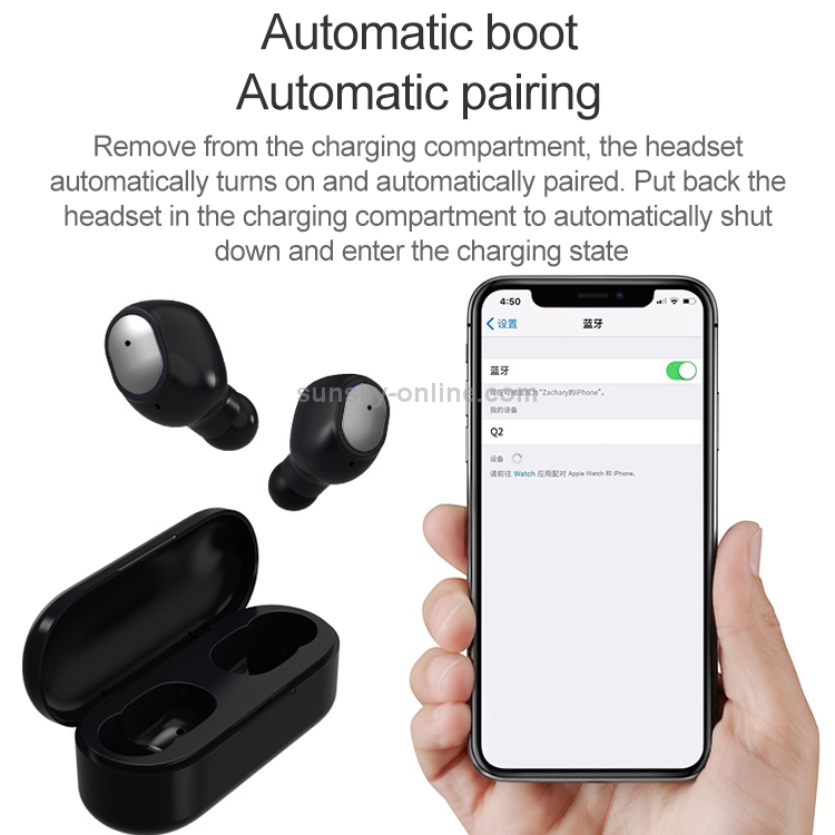 Q2 TWS Bluetooth 5.0 Binaural Stereo Wireless Sports Bluetooth Earphone(Black) Q2 TWS Bluetooth 5.0 Binaural Stereo Wireless Sports Bluetooth Earphone(Black)