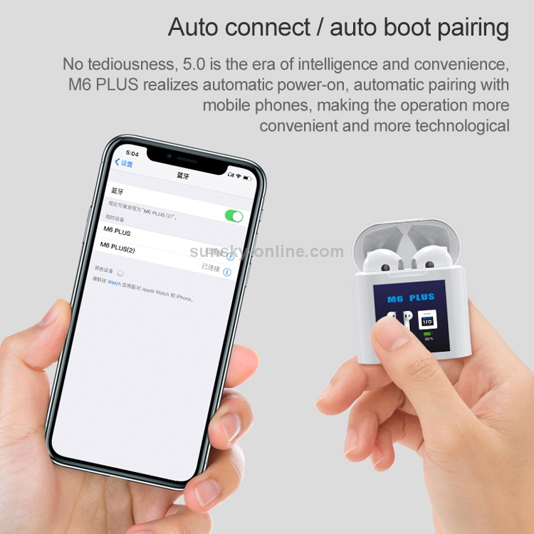 M6 PLUS TWS Bluetooth 5.0 Wireless Bluetooth Earphone with Magnetic Attraction Charging Box & LCD Display, Support for Thermometer & Call & Siri & Power Display M6 PLUS TWS Bluetooth 5.0 Wireless Bluetooth Earphone with Magnetic Attraction Charging Box & LCD Display, Support for Thermometer & Call & Siri & Power Display