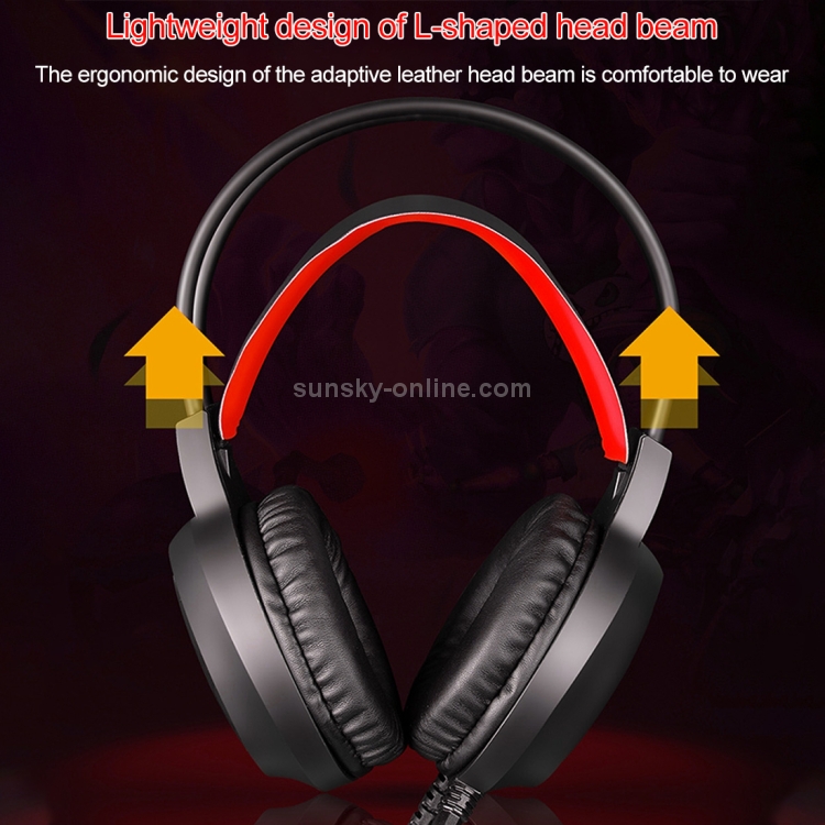 HAMTOD V1000 Auriculares para juegos con interfaz de enchufe doble de 3,5 mm con micrófono y luz LED, Longitud del cable: 2,1 m (rojo) - 6