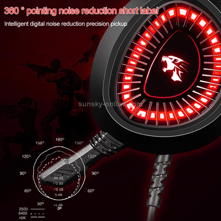 HAMTOD V1000 Auriculares para juegos con interfaz de enchufe doble de 3,5 mm con micrófono y luz LED, Longitud del cable: 2,1 m (rojo) - 7