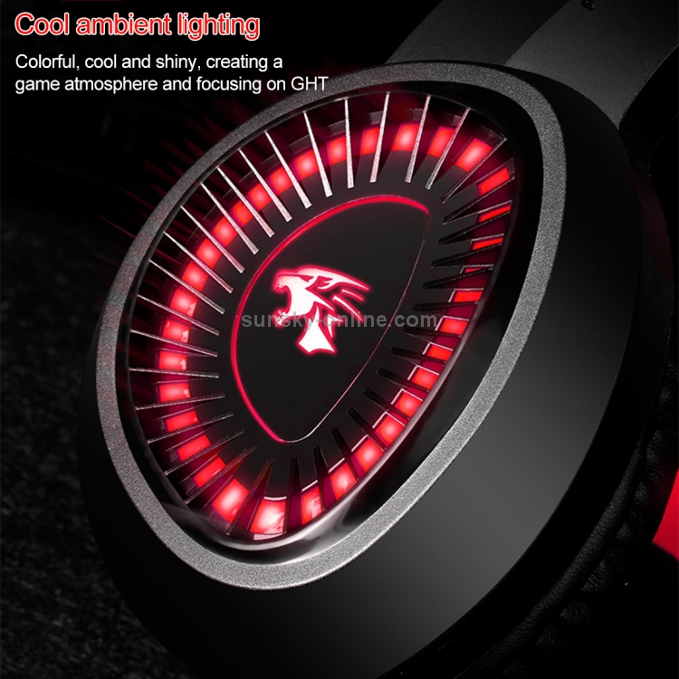 HAMTOD V1000 Auriculares para juegos con interfaz de enchufe doble de 3,5 mm con micrófono y luz LED, Longitud del cable: 2,1 m (rojo) - 8