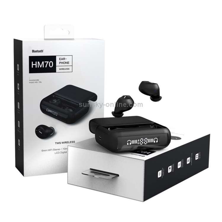 HM70 TWS Bluetooth 5.0 Touch Wireless Bluetooth Earphone with Sliding Cover Magnetic Charging Box & Three LED Power Displays, Support HD Call & Siri(White)
