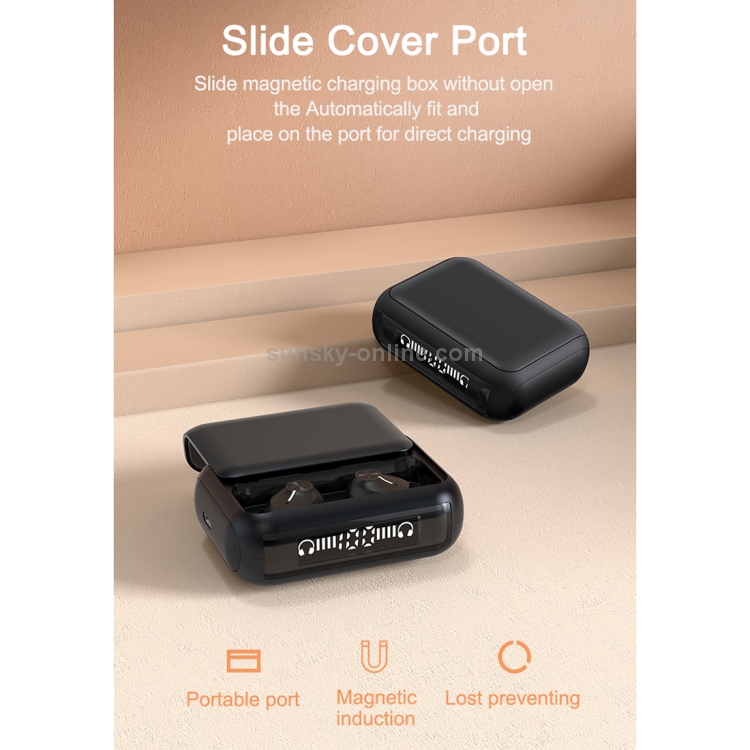 HM70 TWS Bluetooth 5.0 Touch Wireless Bluetooth Earphone with Sliding Cover Magnetic Charging Box & Three LED Power Displays, Support HD Call & Siri(White)