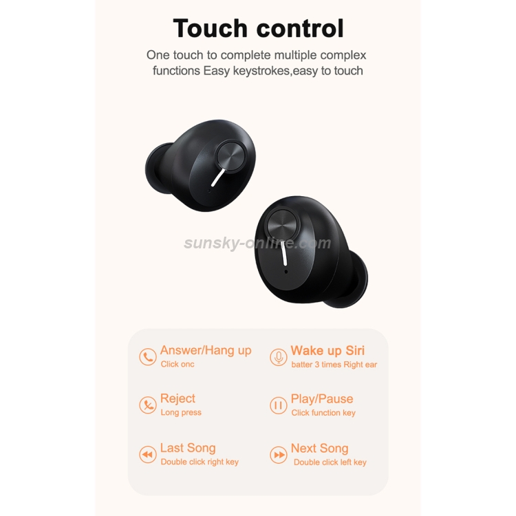 HM70 TWS Bluetooth 5.0 Touch Wireless Bluetooth Earphone with Sliding Cover Magnetic Charging Box & Three LED Power Displays, Support HD Call & Siri(White)