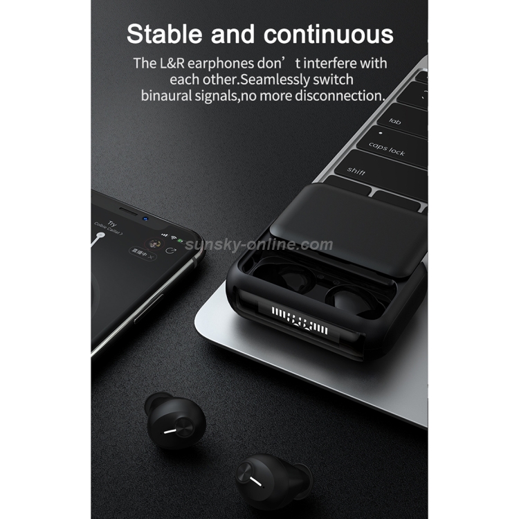 HM70 TWS Bluetooth 5.0 Touch Wireless Bluetooth Earphone with Sliding Cover Magnetic Charging Box & Three LED Power Displays, Support HD Call & Siri(White)