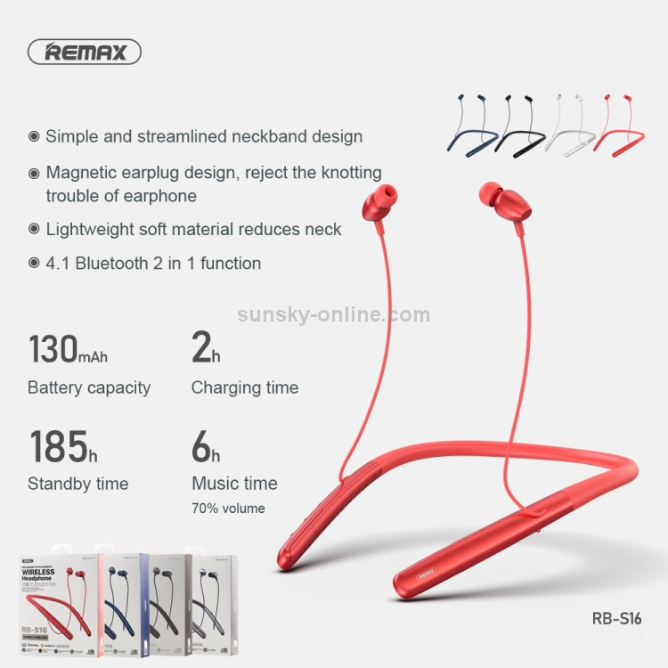 REMAX RB-S16 Wireless Neck-mounted Sports V4.2 Bluetooth Earphone (Black) REMAX RB-S16 Wireless Neck-mounted Sports V4.2 Bluetooth Earphone (Black)