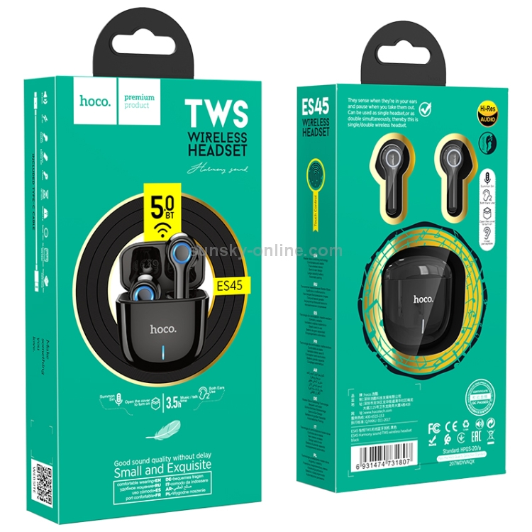 hoco ES45 Harmony Sound TWS Wireless Bluetooth Earphone with Charging Box, Support Touch & Call & Siri(Black) hoco ES45 Harmony Sound TWS Wireless Bluetooth Earphone with Charging Box, Support Touch & Call & Siri(Black)