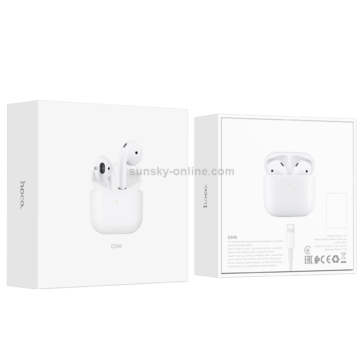 hoco ES46 Cool Pro Bluetooth 5.0 TWS Wireless Bluetooth Earphone with Charging Box Support Touch Call Siri Power Display White