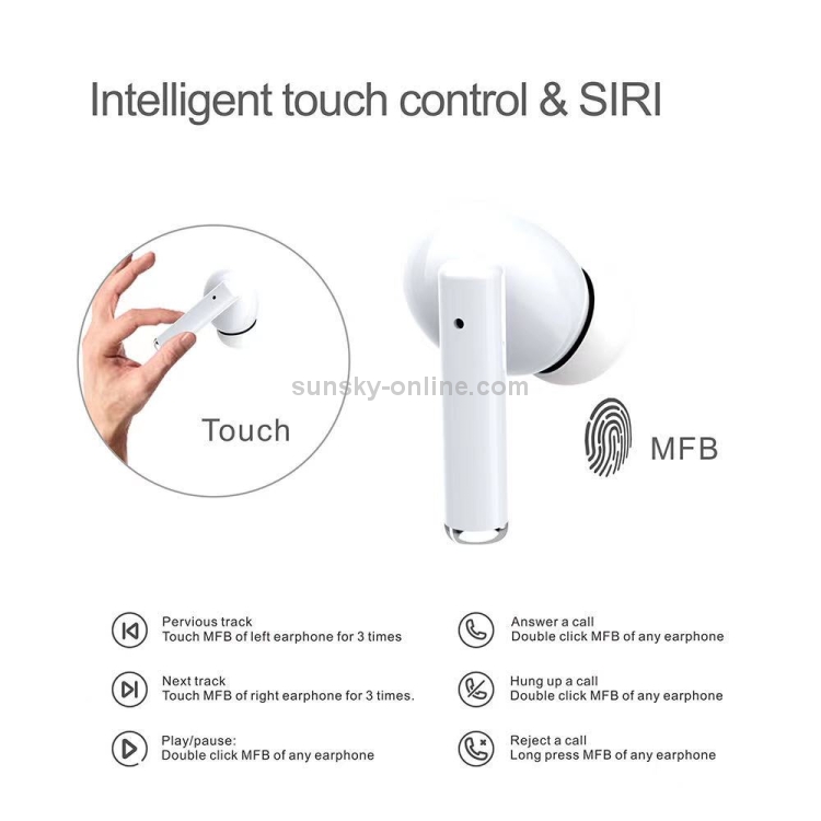 TSPods Bluetooth 5.1 TWS Wireless Bluetooth Earphone with Charging Box, Support Touch & Siri & Call(White) TSPods Bluetooth 5.1 TWS Wireless Bluetooth Earphone with Charging Box, Support Touch & Siri & Call(White)