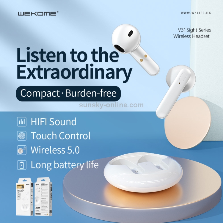 WK V31 Sight Series TWS True Wireless Stereo Bluetooth 5.0 Earphone(White) WK V31 Sight Series TWS True Wireless Stereo Bluetooth 5.0 Earphone(White)