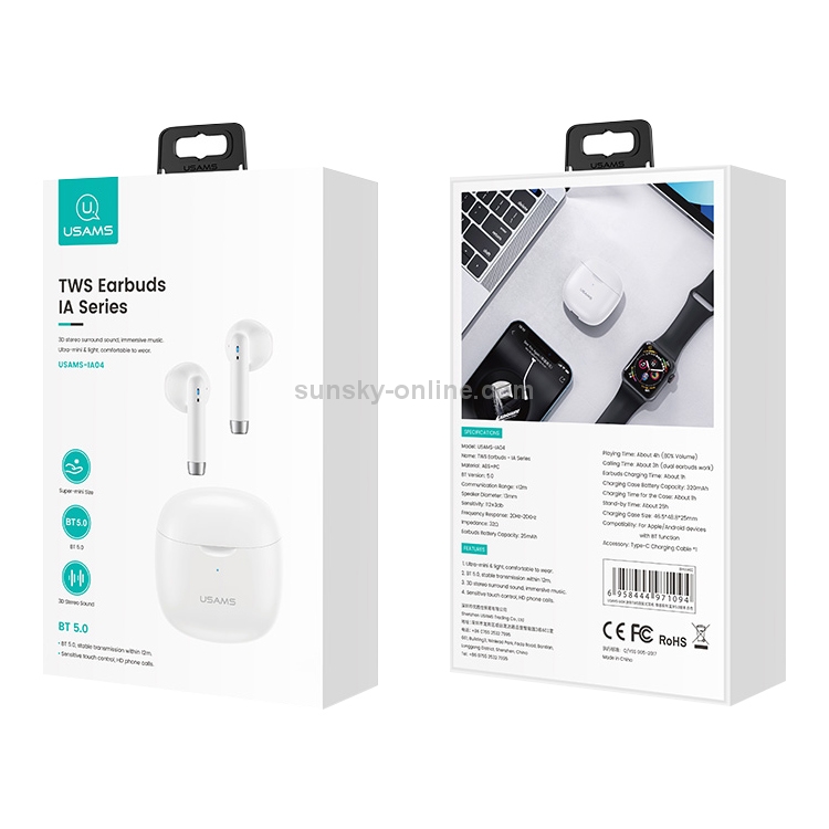 møde tjenestemænd miljøforkæmper USAMS-IA04 Zero Sense Series Wireless Bluetooth 5.0 Mini TWS Earphone with  Charging Box (Blue)