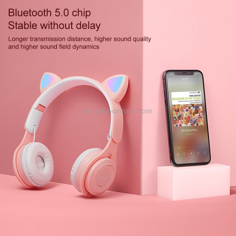 Pink Bluetooth Headset For Teams M6 Luminous Cat Ears Pure-color