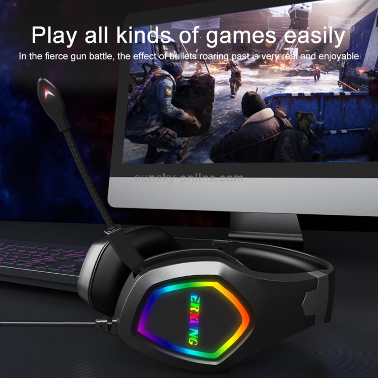 J20 PC Computadora E-Sports Gaming RGB Auriculares con cable con micrófono (Negro) - 2