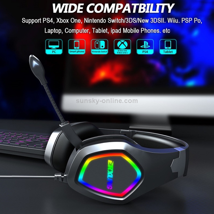 J20 PC Computadora E-Sports Gaming RGB Auriculares con cable con micrófono (Negro) - 6