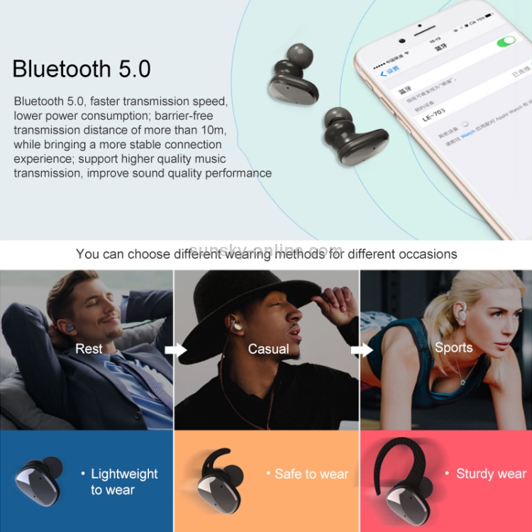 LE-703 Bluetooth 5.0 Waterproof True Wireless Sports Bluetooth Earphone (White) LE-703 Bluetooth 5.0 Waterproof True Wireless Sports Bluetooth Earphone (White)