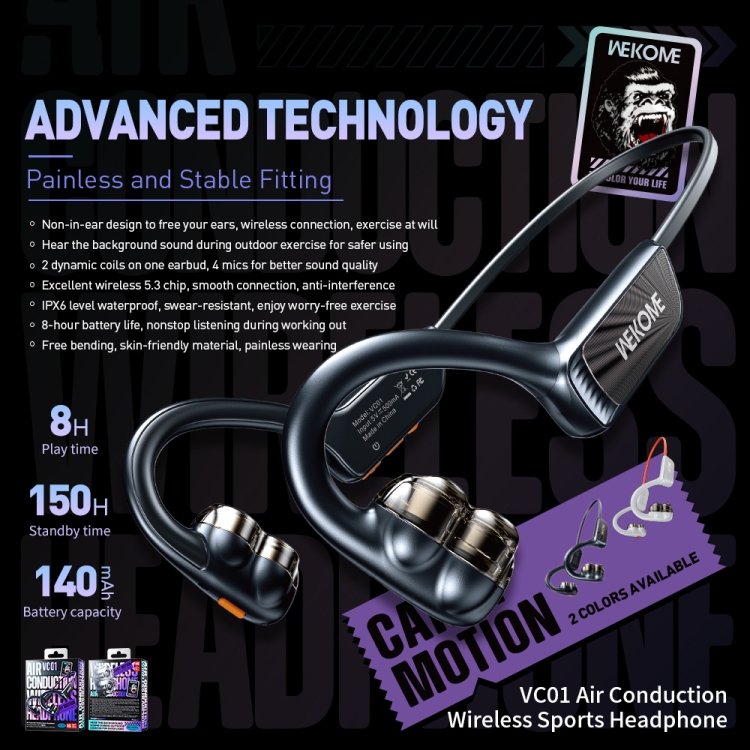 WEKOME VC01 Air Conduction Sports Bluetooth Earphone (Dark Gray) WEKOME VC01 Air Conduction Sports Bluetooth Earphone (Dark Gray)