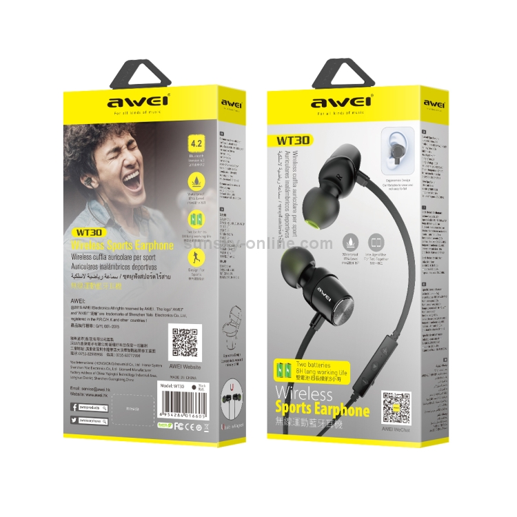 awei WT30 Waterproof Wireless Sports Bluetooth Headset(Black) awei WT30 Waterproof Wireless Sports Bluetooth Headset(Black)