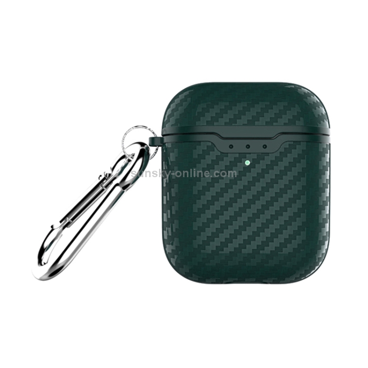 Carbon Fiber TPU Earphones Wireless Edition Shockproof Protective Case for Apple AirPods 1/2(Green) Carbon Fiber TPU Earphones Wireless Edition Shockproof Protective Case for Apple AirPods 1/2(Green)