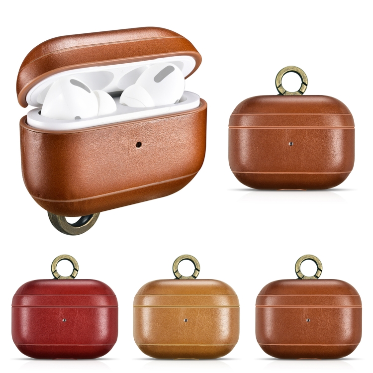 ICARER For Apple AirPods Pro Ring Buckle Version Retro Earphone Protective Leather Case(Khaki) ICARER For Apple AirPods Pro Ring Buckle Version Retro Earphone Protective Leather Case(Khaki)