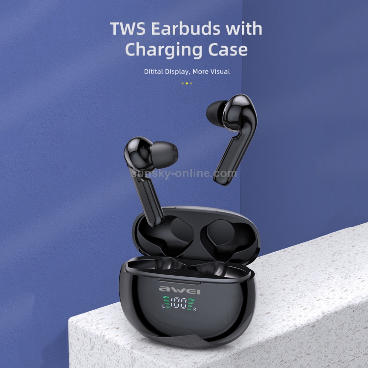 awei T15P Bluetooth V5.0 TWS Ture Wireless Sports LED Display Headset with Charging Case(Black) awei T15P Bluetooth V5.0 TWS Ture Wireless Sports LED Display Headset with Charging Case(Black)