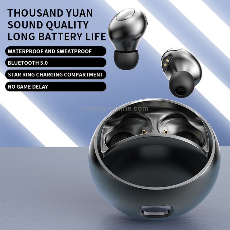 H8 IPX6 Waterproof Button Version Mini Bluetooth Earphone with Star Ring Charging Box, Support Call & Voice Assistant(Black) H8 IPX6 Waterproof Button Version Mini Bluetooth Earphone with Star Ring Charging Box, Support Call & Voice Assistant(Black)