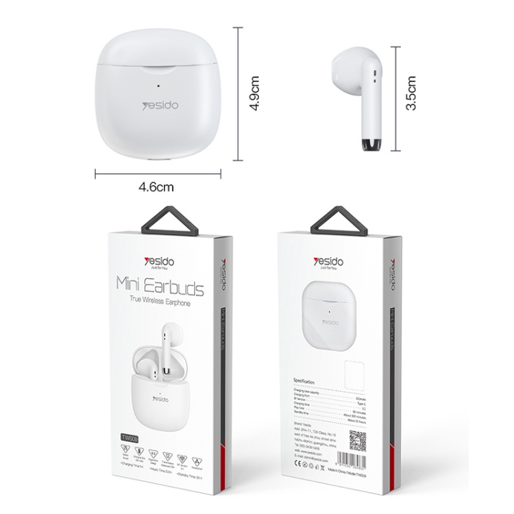 Yesido TWS09 TWS Wireless Bluetooth Earphone (White)