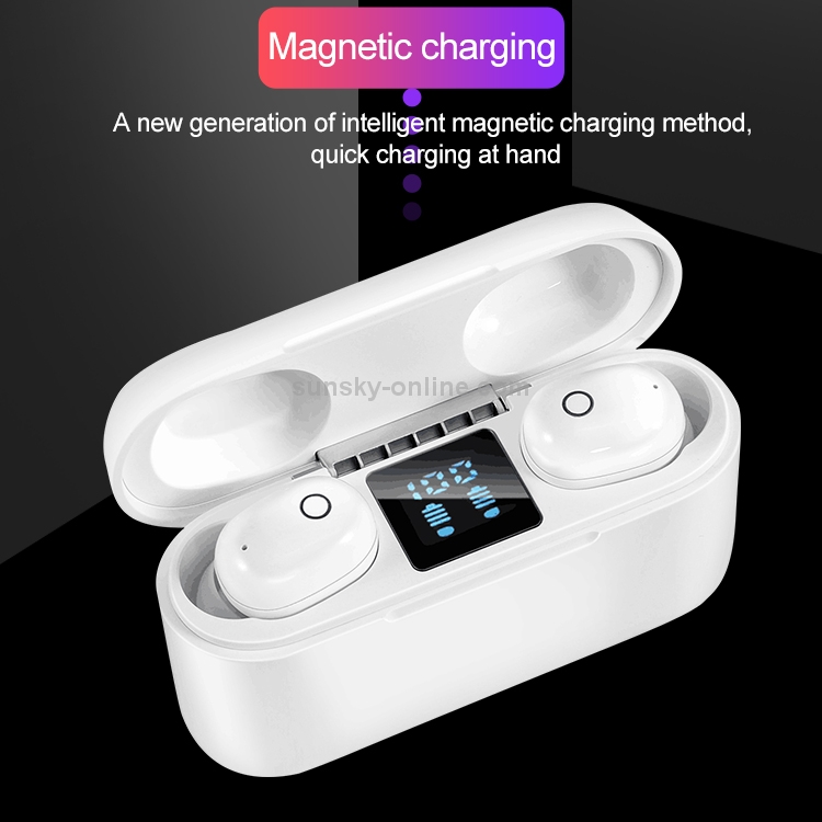 Dt-18 Wireless Two Ear Bluetooth Headset With 2000mAh Charging Cabin & Touch & Intelligent Magnetic Suction Charging (White) Dt-18 Wireless Two Ear Bluetooth Headset With 2000mAh Charging Cabin & Touch & Intelligent Magnetic Suction Charging (White)