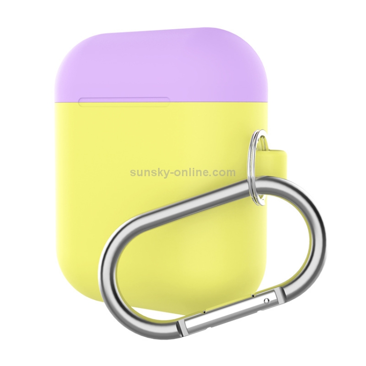 Earphones Thicken Split Anti-fall Silicone Case with Carabiner for Apple Airpods(Purple + Yellow) Earphones Thicken Split Anti-fall Silicone Case with Carabiner for Apple Airpods(Purple + Yellow)