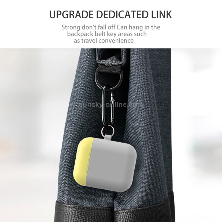 Earphones Thicken Split Anti-fall Silicone Case with Carabiner for Apple Airpods(Purple + Yellow) Earphones Thicken Split Anti-fall Silicone Case with Carabiner for Apple Airpods(Purple + Yellow)