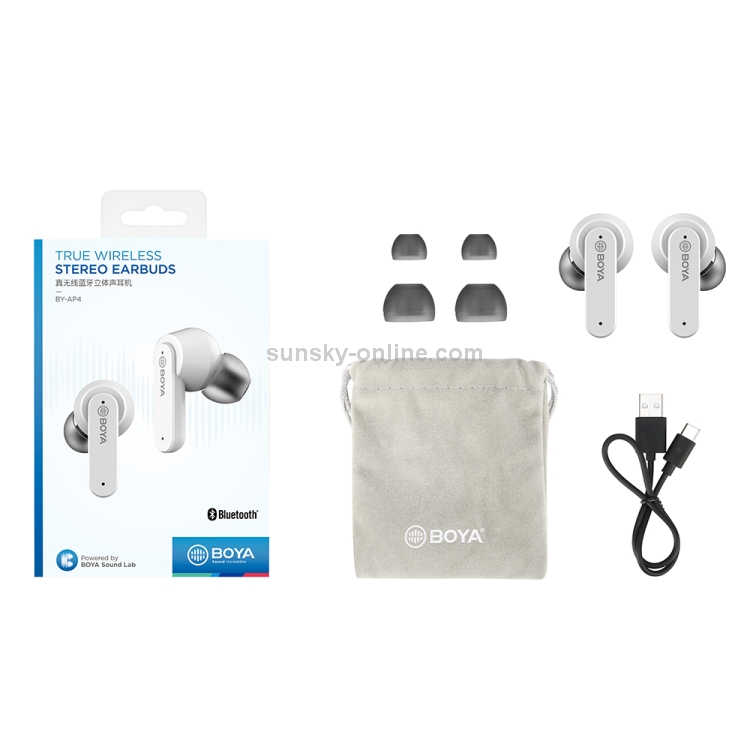 BOYA BY-AP4 True Wireless In-ear Stereo Headphones Bluetooth 5.0 Earphones (White)