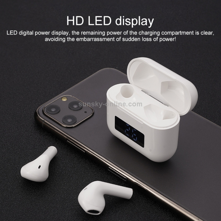 Ecouteurs Sans Fil Bluetooth avec affichage LED Blanc