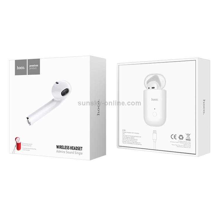 HOCO E39 TWS Single Right Ear Bluetooth 5.0 Headset with Wireless Charging  Box(Red)