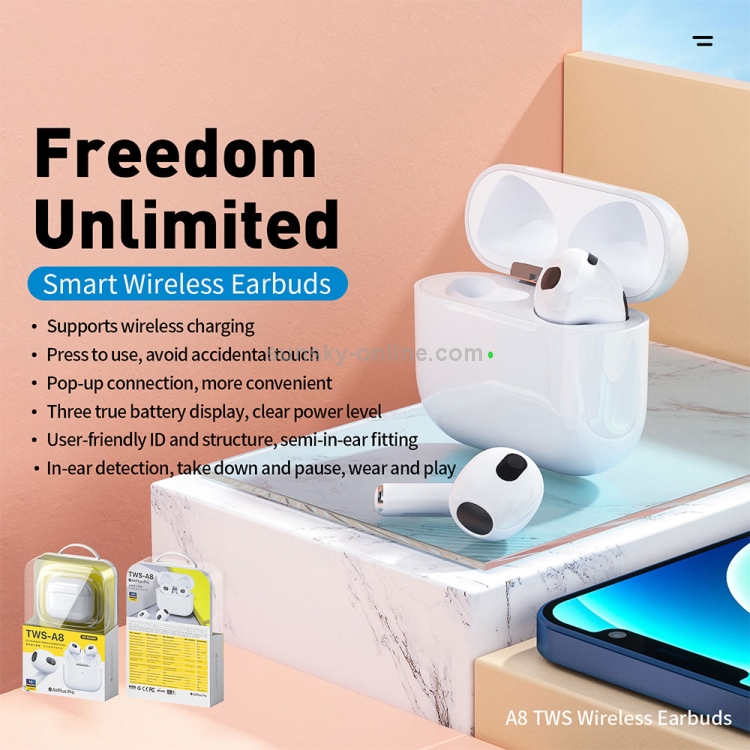 WK TWS A8 Hi-resolution Stereo Headphones Wireless Bluetooth 5.0 Earphones WK TWS A8 Hi-resolution Stereo Headphones Wireless Bluetooth 5.0 Earphones