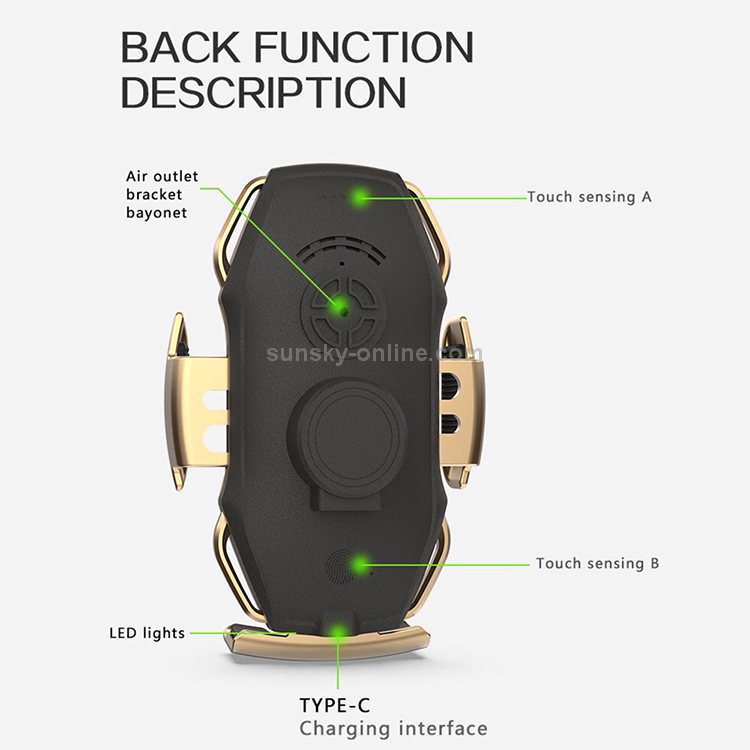 A5 10W Car Infrared Wireless Mobile Auto-sensing Phone Charger Holder, Interface:USB-C / Type-C(Tarnish) A5 10W Car Infrared Wireless Mobile Auto-sensing Phone Charger Holder, Interface:USB-C / Type-C(Tarnish)