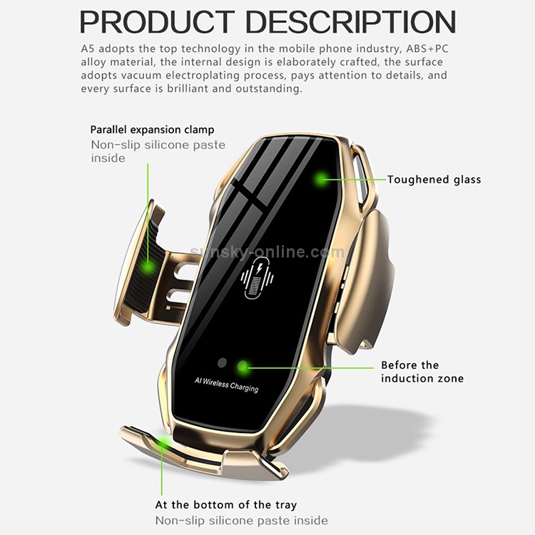 A5 10W Car Infrared Wireless Mobile Auto-sensing Phone Charger Holder, Interface:USB-C / Type-C(Tarnish) A5 10W Car Infrared Wireless Mobile Auto-sensing Phone Charger Holder, Interface:USB-C / Type-C(Tarnish)