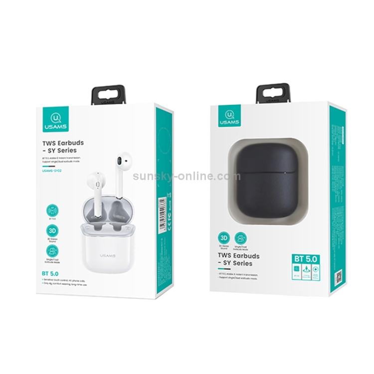 USAMS USAMS-SY02 Bluetooth 5.0 Mini TWS Binaural Wireless Bluetooth Earphone (White) USAMS USAMS-SY02 Bluetooth 5.0 Mini TWS Binaural Wireless Bluetooth Earphone (White)