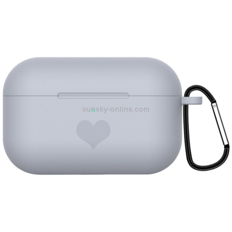 For AirPods Pro Love-heart Pattern Silicone Earphone Protective Case with Hook(Grey) For AirPods Pro Love-heart Pattern Silicone Earphone Protective Case with Hook(Grey)