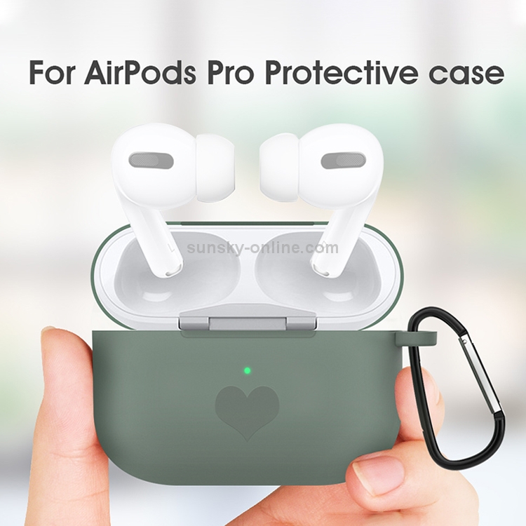 For AirPods Pro Love-heart Pattern Silicone Earphone Protective Case with Hook(Grey) For AirPods Pro Love-heart Pattern Silicone Earphone Protective Case with Hook(Grey)