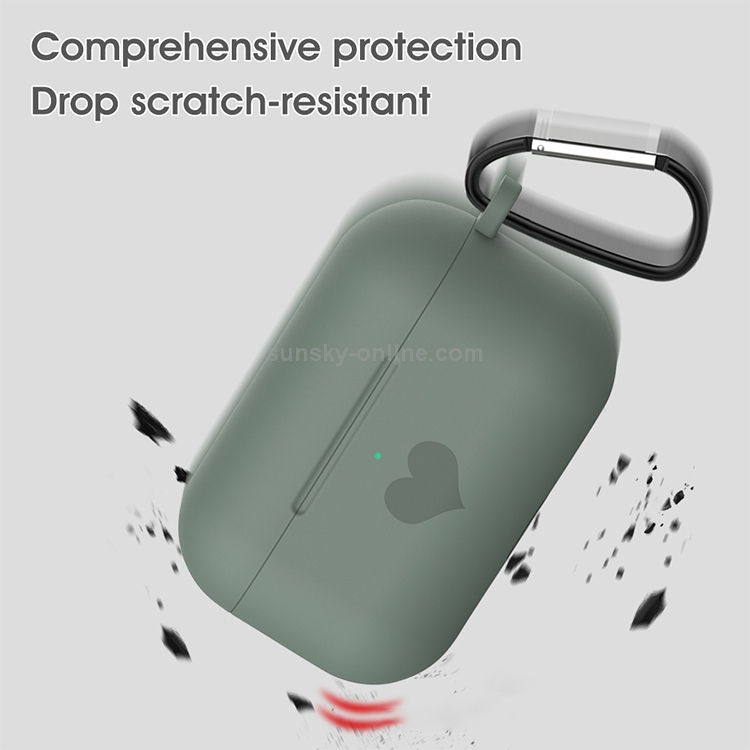 For AirPods Pro Love-heart Pattern Silicone Earphone Protective Case with Hook(Grey) For AirPods Pro Love-heart Pattern Silicone Earphone Protective Case with Hook(Grey)