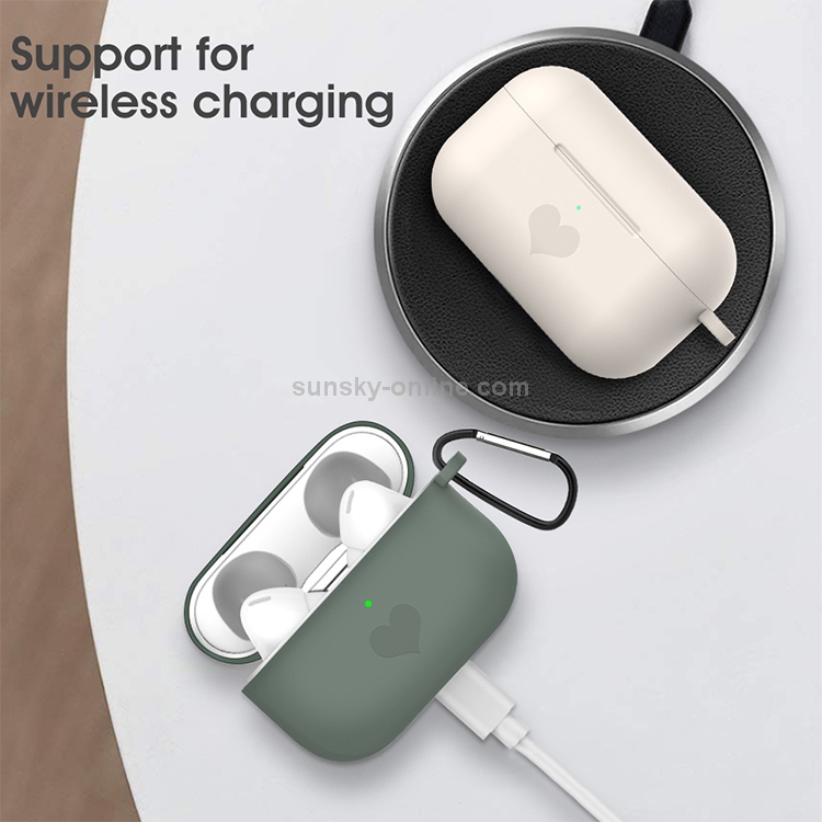 For AirPods Pro Love-heart Pattern Silicone Earphone Protective Case with Hook(Grey) For AirPods Pro Love-heart Pattern Silicone Earphone Protective Case with Hook(Grey)