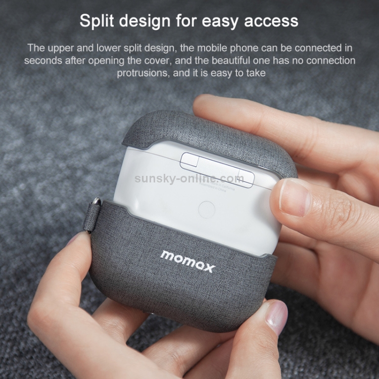 MOMAX FT9A PC + Leather Cloth Texture Earphone Protective Case with Lanyard for AirPods 3(Light Grey) MOMAX FT9A PC + Leather Cloth Texture Earphone Protective Case with Lanyard for AirPods 3(Light Grey)