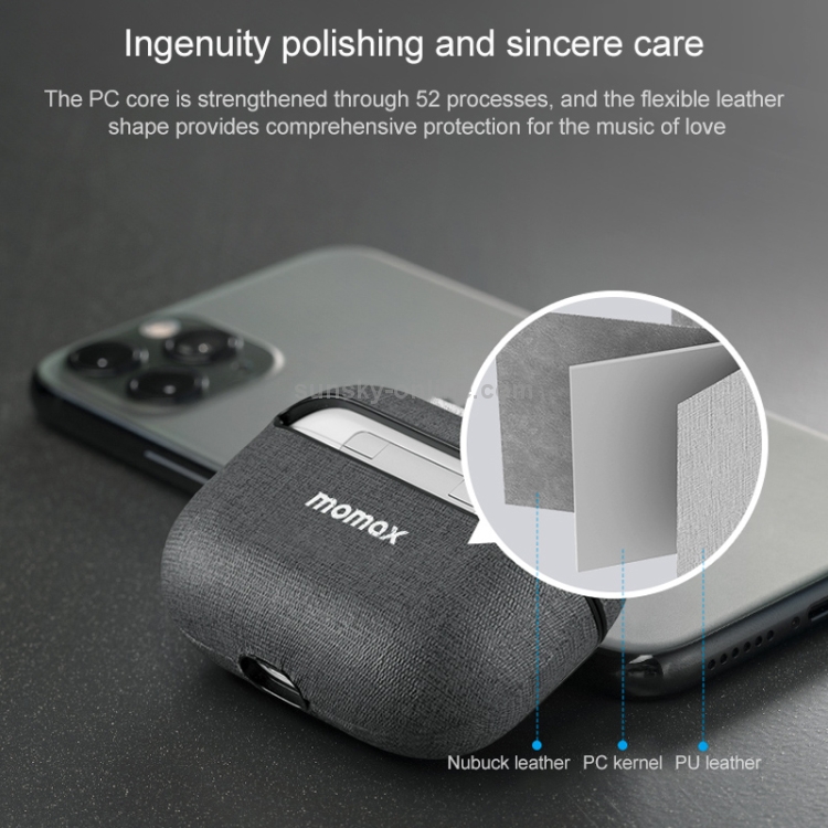 MOMAX FT9A PC + Leather Cloth Texture Earphone Protective Case with Lanyard for AirPods 3(Light Grey) MOMAX FT9A PC + Leather Cloth Texture Earphone Protective Case with Lanyard for AirPods 3(Light Grey)